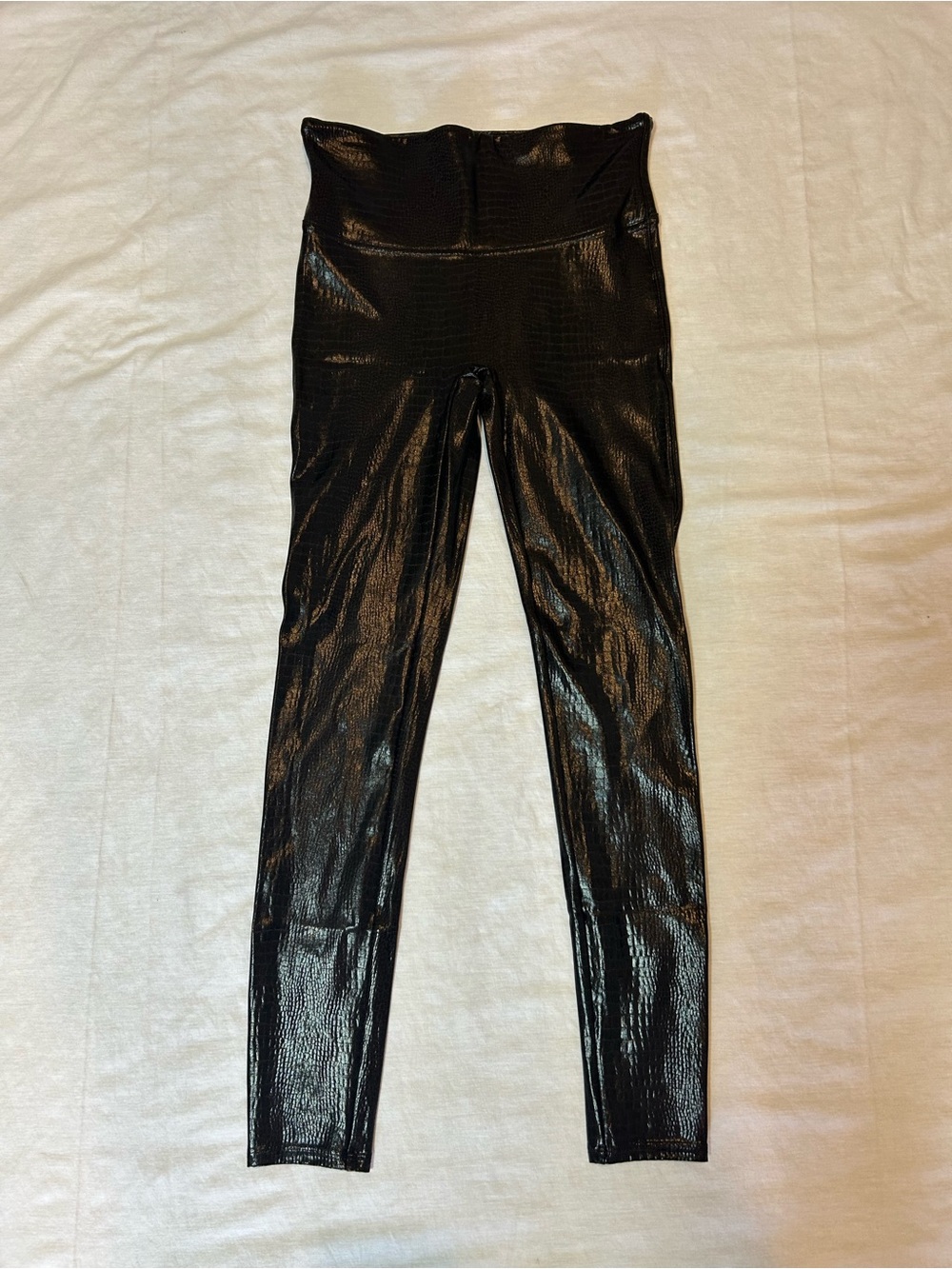 SPANX Brown crocodile High-Waist Shine Leggings sz M
